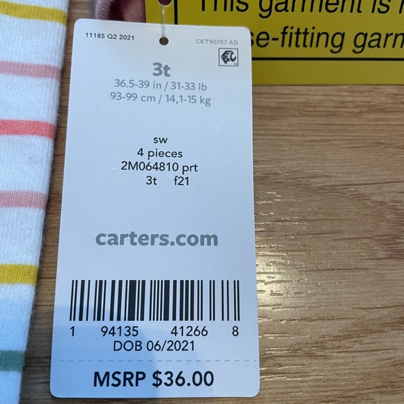 NWT, Carter’s 2-piece, girls, size 3T Cotton, footless pj’s - Picture 3 of 11